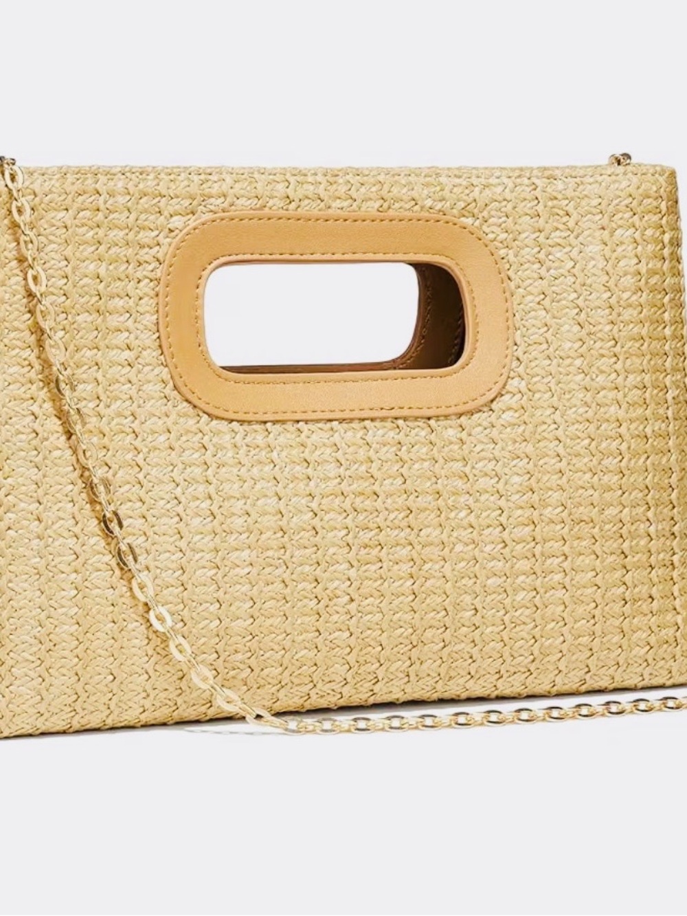 Woven Straw Rectangle Crossbody Bag in Beige